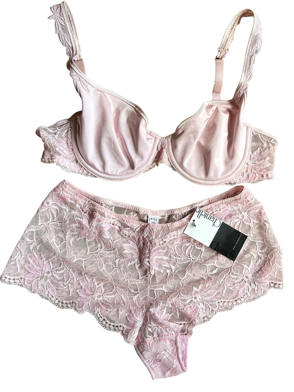 Vintage Chantelle Pink Lace Lingerie Set NWT French Demi Bra 34C S